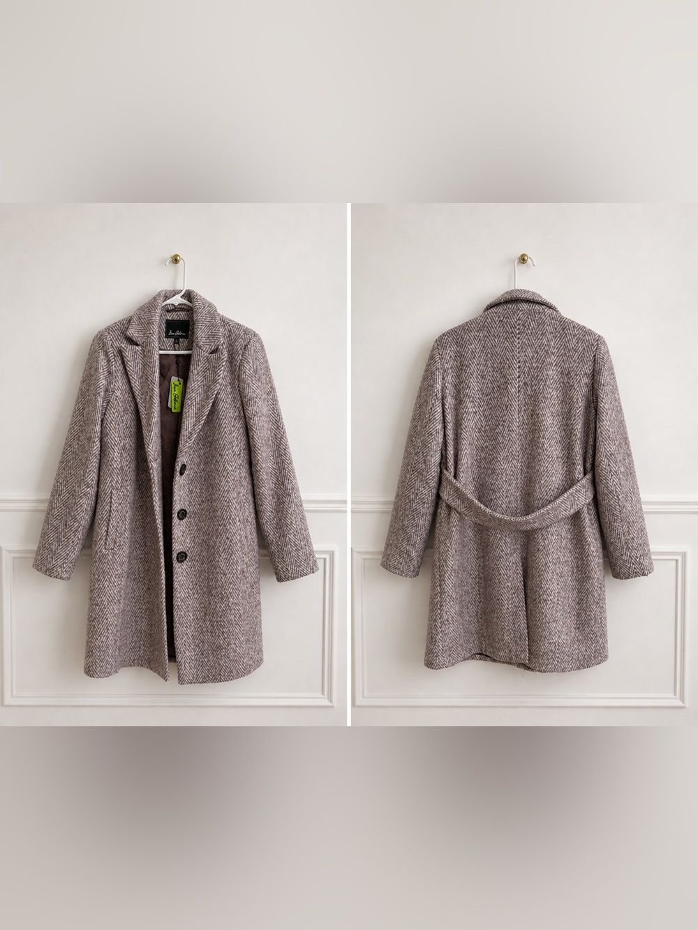 Sam Edelman Wool Blend Herringbone Button Front Coat in lavender
